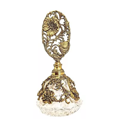 Vintage Matson Ormolu Dogwood Perfume Bottle Dauber Gold Ornate Filigree 6.5  • $125