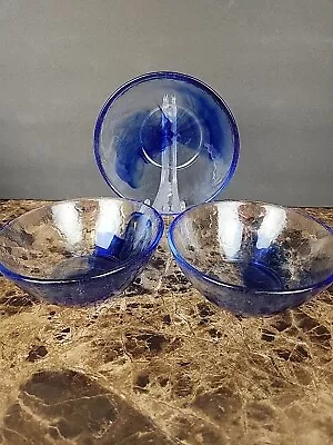 Set Of 3 Murano Bormioli Rocco Cobalt Blue Swirl 5.5  Glass Bowls • $24.99