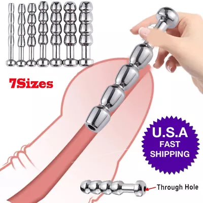 Male Stainless Steel Urethral Sounding Beads Dilator Hollow Penis Plug Sex Toys • $6.99