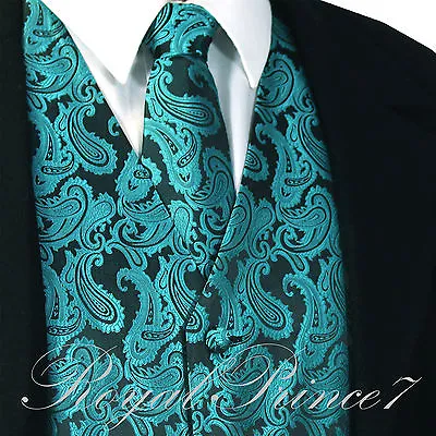 Teal Mermaid Green XS To 6XL Paisley Tuxedo Dress Vest Waistcoat & Neck Tie 20-Z • $23.36