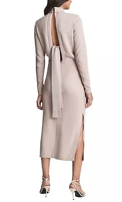 Reiss Martha Blush Pink High Neck Cutout Back Tie Side Slit Midi Dress Sz 2 $375 • $67.99