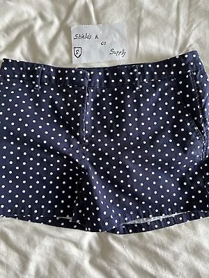 Elle Womens Shorts Size 10 Polka Dot Cotton Navy Blue Summer • $7