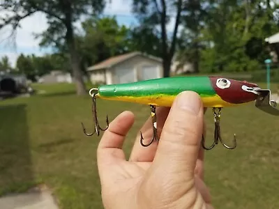 Vintage C.C.B. Co GARRETT Indiana Wooden Fishing Lure W/ 3 Treble Hooks • $9.99