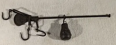 Vtg 10lb Hanging Balance Beam Scale Cast Iron With Three Hooks & Counter Weight • $34.95