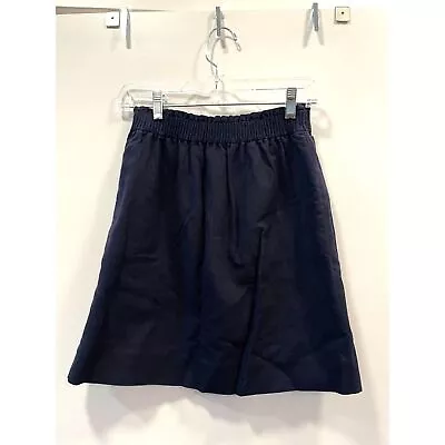 J Crew EUC City Skirt Linen Cotton Size 0 Navy Short Elastic Waist Summer • $29.99