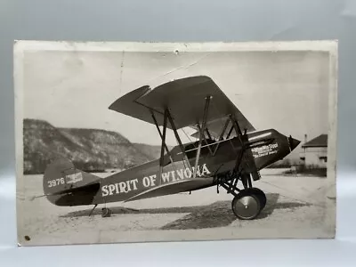 Vintage BIPLANE Airplane SPIRIT Of WINONA Minnesota Real PHOTO Postcard RPPC • $24.95