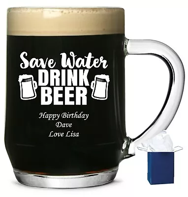 Personalised Glass Tankard Save Water Drink Beer 18th 21st Birthday Engraved • £11.95