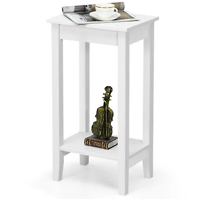 Giantex Nightstand 2-Tier End Side Table Coffee Table Wooden Legs Bedroom White • $56.95