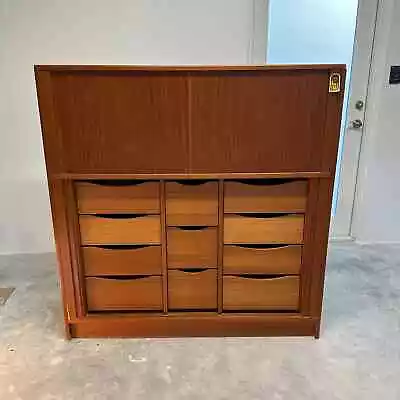 Danish Modern Midcentury Teak Bachelors Chest By Poul Hundevad 8203 Tambour Door • $2500