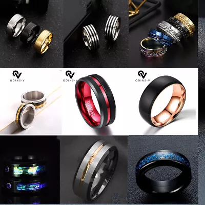 Mens Women Rings All Size Band Titanium Tungsten Steel 8mm Black Silver Gold Uk • £4.99