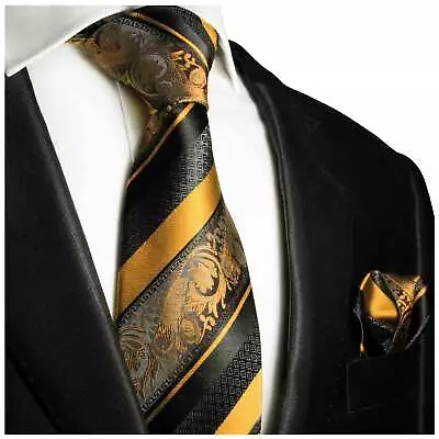 Gold And Black Silk Necktie Set By Paul Malone • $44.99