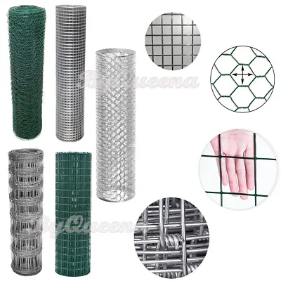 Weld Wire Netting Chicken Fence Metal PVC Galvanized Mesh Plant Fencing Net Roll • £7.77