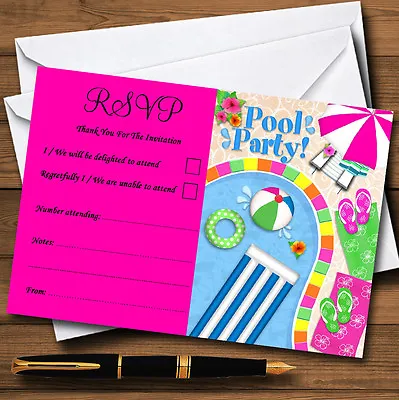 £6.95 • Buy Hot Pink Summer Swimming Pool Beach Personalised Wedding Or Party RSVP Cards