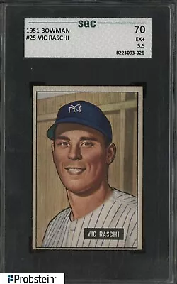 1951 Bowman #25 Vic Raschi New York Yankees SGC 70 EX+ 5.5 • $0.99