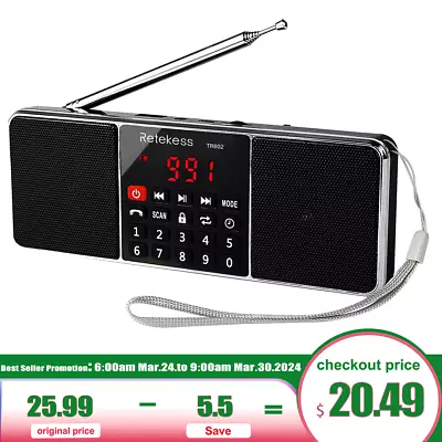 TR602 Portable FM/AM Radio Bluetooth Speaker MP3 Player Digital Rechargeable US • $20.49