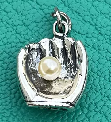 Sterling Silver? Baseball Glove 925 Charm Faux Pearl Ball Sports Mom Vintage • $10