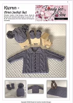 Kieran Aran Jacket Set Baby & Child Knitting Pattern 20”-26  • £4