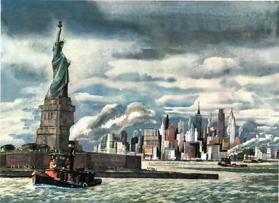 LARGE Millard Owen Sheets - Statue Of Liberty NY Harbor - 24  X 36  • $34.99