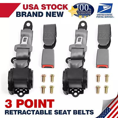 Universal Retractable 3-Point Car Seat Belt Lap&Diagonal Belt Gray Accessories • $43.19