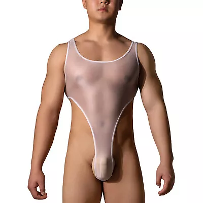 US Sexy Men's Glossy High Cut Dance Leotard Bodysuit Wrestling Singlet Underwear • $9.39