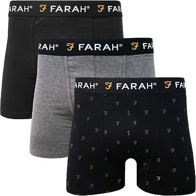 Farah Mens Mcrae 3 Pack Elasticated Underwear Boxers Boxer Shorts - Black Multi • £16.95