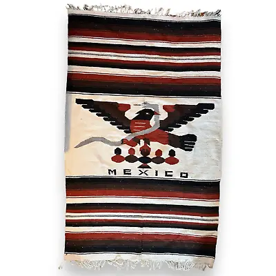 Handmade Mexican Vintage Wool Serape Woven Tapestry Blanket Eagle Snake • $65