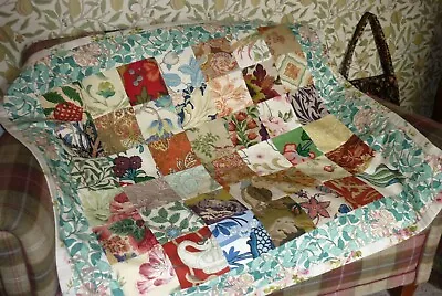 Patchwork Quilt/ Throw - Sanderson & Morris ETC Fabrics  Linen Handmade NOT USED • £54.99