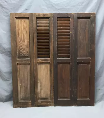 Pair Antique Chestnut 16x37 Louvered Bi Fold Interior Shutters Old 417-24B • $195