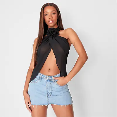 Missguided Rosette Halterneck Mesh Crop Top • £24.99