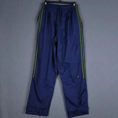Vintage Adidas Windpants Mens Large Blue Green 3 Stripe Nylon Hook Loop Ankle • $32.47