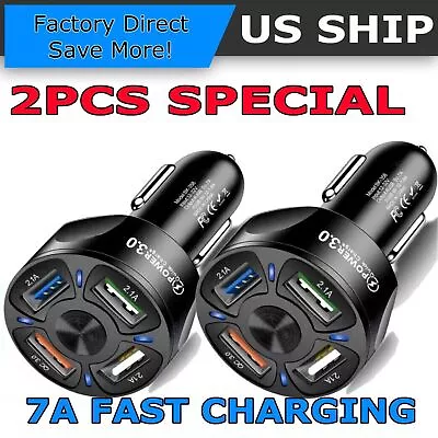 NEW 2 Pack 4 Port Car Charger Adapter Fast Charging Plug For Samsung Android US • $5.59