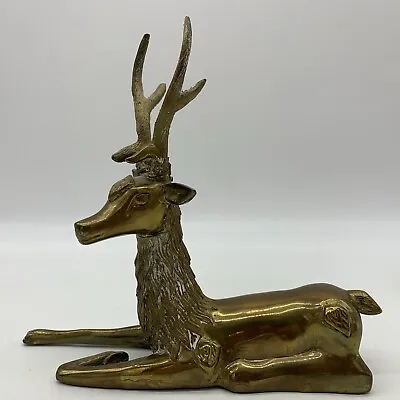 Vintage Christmas Solid Brass Reindeer Stag Buck Antlers Heavy MCM 9  • $49.95