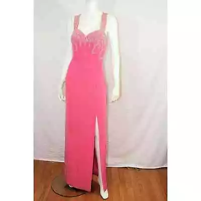 Stunning Oleg Cassini Pink Crystal Beaded Formal Gown Wedding Dress Pageant 10 • $125