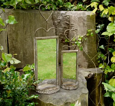 Set Of 2 Rustic Garden Mirrors Metal Ornate Wall Mount Or Freestanding Shelf • £24.99
