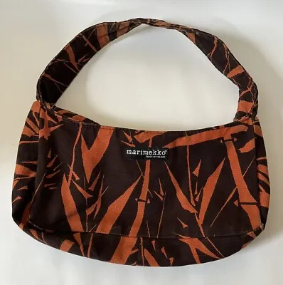 MARIMEKKO Canvas Shoulder Purse Bag Small Brown Orange Bamboo Print • $32.95