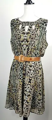 VOIR VOIR Womens Sleeveless Cut-Out Dress Sz 14 Animal Print Polyester Liner EUC • $15.99
