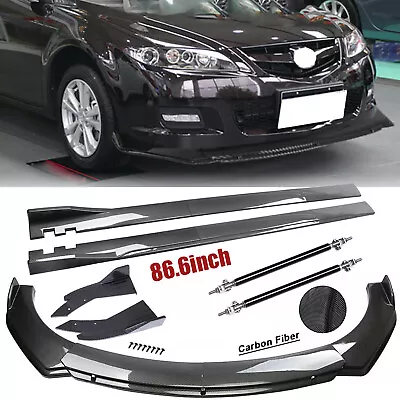 For 2004-21 Mazda 2 3 5 Fiber Front Bumper Lip Spoiler 86.6  Side Skirt Kit • $159.99