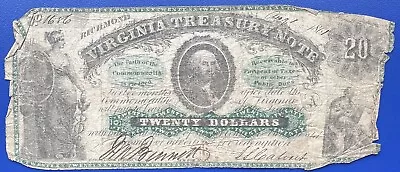 Obsolete Currency - Twenty Dollars Virginia Treasury Note 1861 Circulated #73613 • $49.99