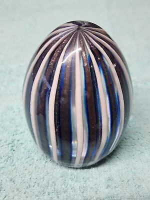 MURANO Art Glass PAPERWEIGHT EGG Ferro Lazzarini Blue Brown White Spark Glitter • $28.20