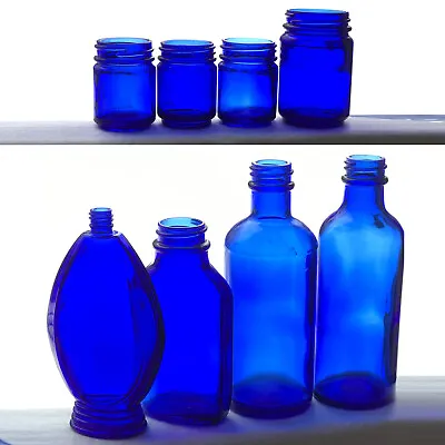 8 Vintage Cobalt Blue Found Bottles Phillips Bourjois Vicks + Medicine? • $19.95