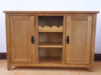 Brown Wine Cabinet Drink Bottle Storage Unit  Door 3 Shelves 2 Doors Rustic Oak • £279