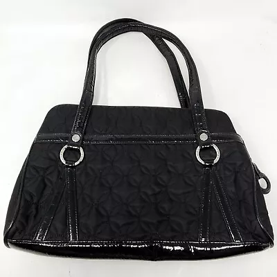 Vera Bradley Black Quilted Microfiber Satchel Patent Leather Trim Tote Bag Large • $11