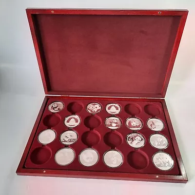 Wooden Coin Tray Cabinet Case Gold Silver Collection Box 24 Slots  Panda 45mm • £99.95