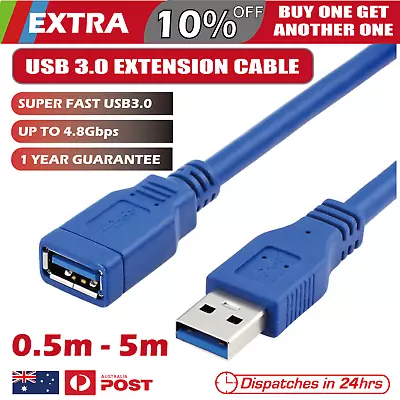 $8.75 • Buy Superfast USB 3.0 Extension Cable Cord Male Female Data For Laptop PC Camera TV
