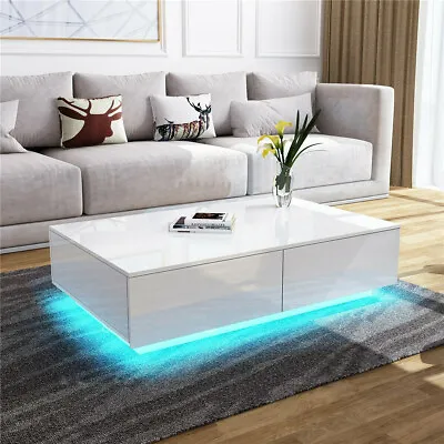 $229.99 • Buy Modern Coffee Table High Glossy With 4 Drawers LED Lights Storage End Table