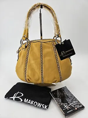 NWT B. Makowsky Mustard YELLOW Leather With Chains Purse Satchel Bag *READ* • $129.99