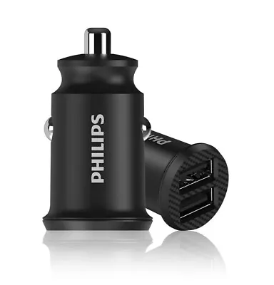Philips Dual Ultra Fast USB Car Charger 2.4A/12W  Twin Port 2x Faster NEW SEALED • £14.99