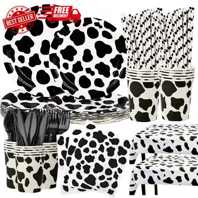 201 Pcs Cow Print Birthday Party Supplies - Cow Themed Straws Cow Napkins Cow... • £32.19