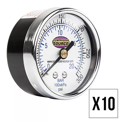 0-300 PSI Air Pressure Gauge 1/4  NPT Center Back Mount CBM 2  Face 10 Pack • $54.95