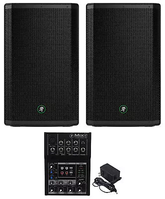 (2) Mackie Thrash215 15  1300 Watt Powered Active DJ PA Speakers + Mix5 Mixer • $715.97